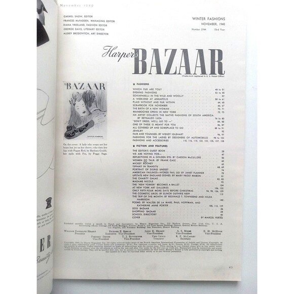 Harpers Bazaar Fashion Magazine November 1940 WW2 Vertes Cover - Picture 7 of 13